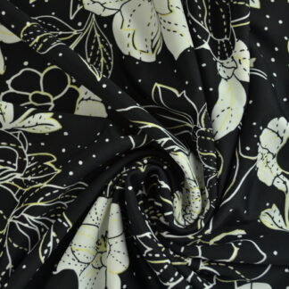 Lycra print - Black with white flower drawing