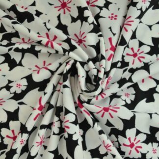 Lycra print - Black with white and pink lotus