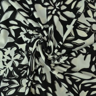 Lycra print - White leaves on black