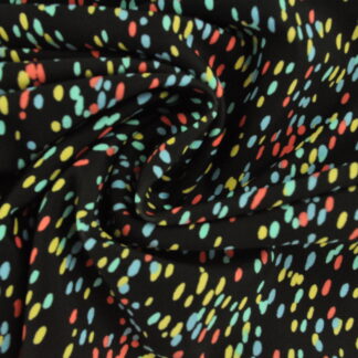 Lycra print - Colorful dots on black