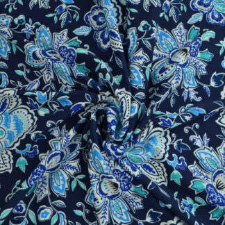 Lycra print - Blue colored flowers