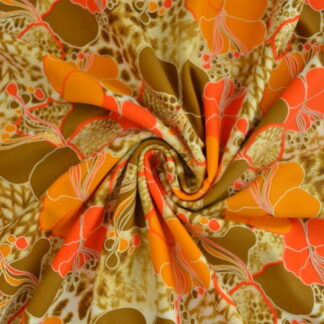 Lycra print - Ochre and orange flowers