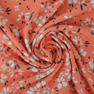 Lycra print - Small flowers on coral pink
